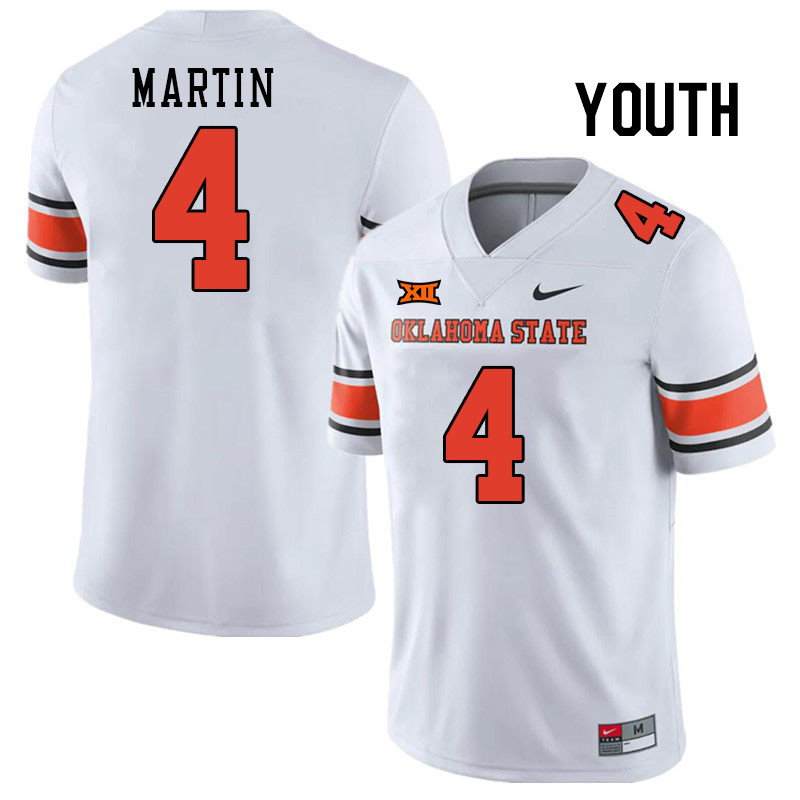 Youth #4 Nickolas Martin Oklahoma State Cowboys College Football Jerseys Stitched-White - Click Image to Close